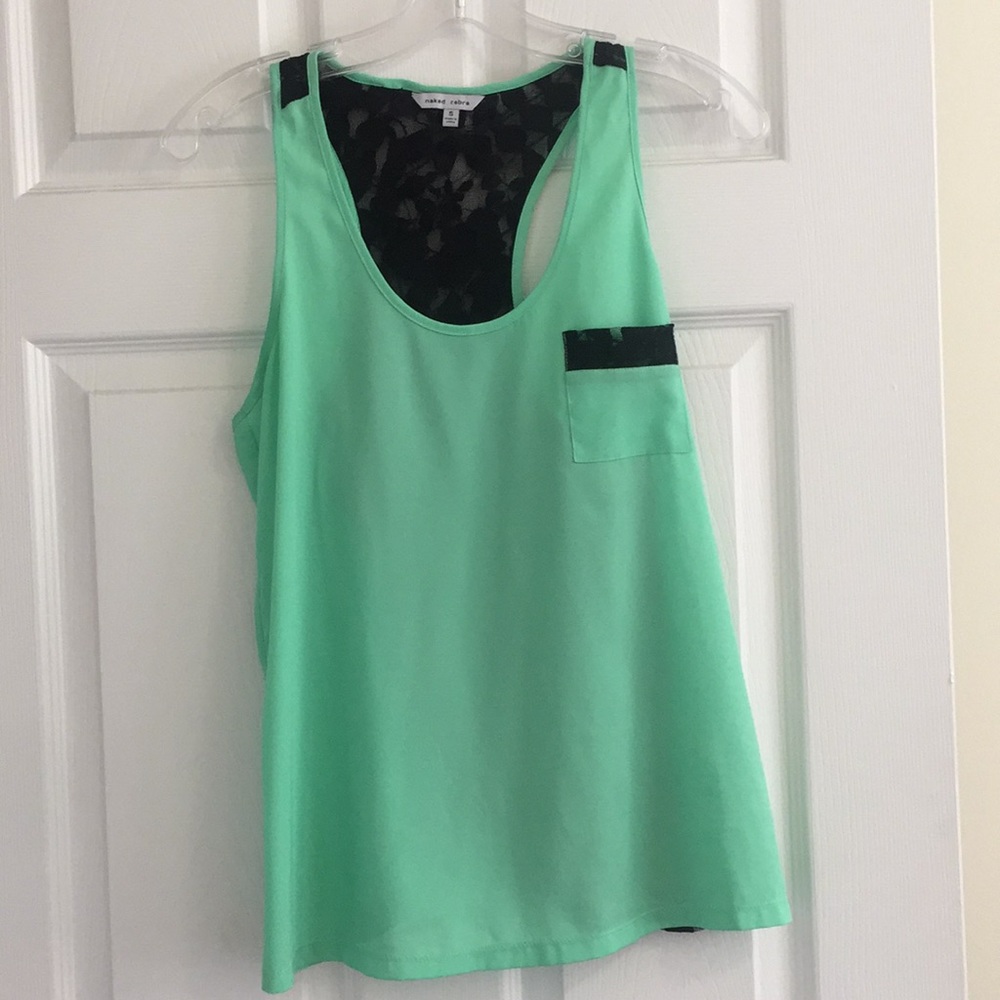 Mint green tank with black lace accent